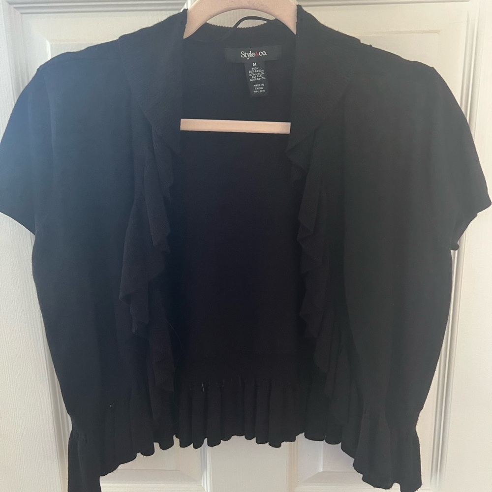 Style & Co. Black Short Sleeve Cardigan